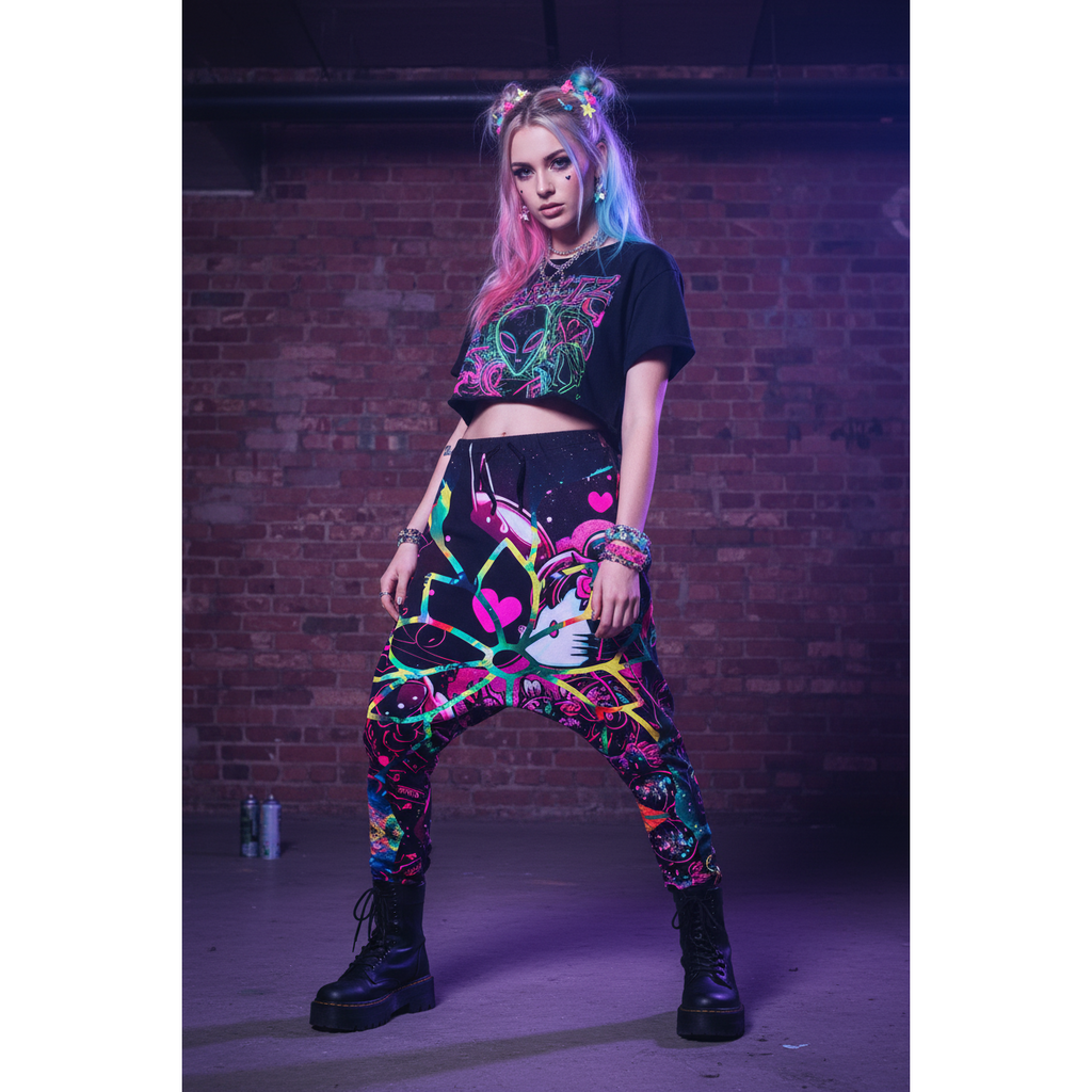 HELLO SPACE KITTENS DROP PANTS