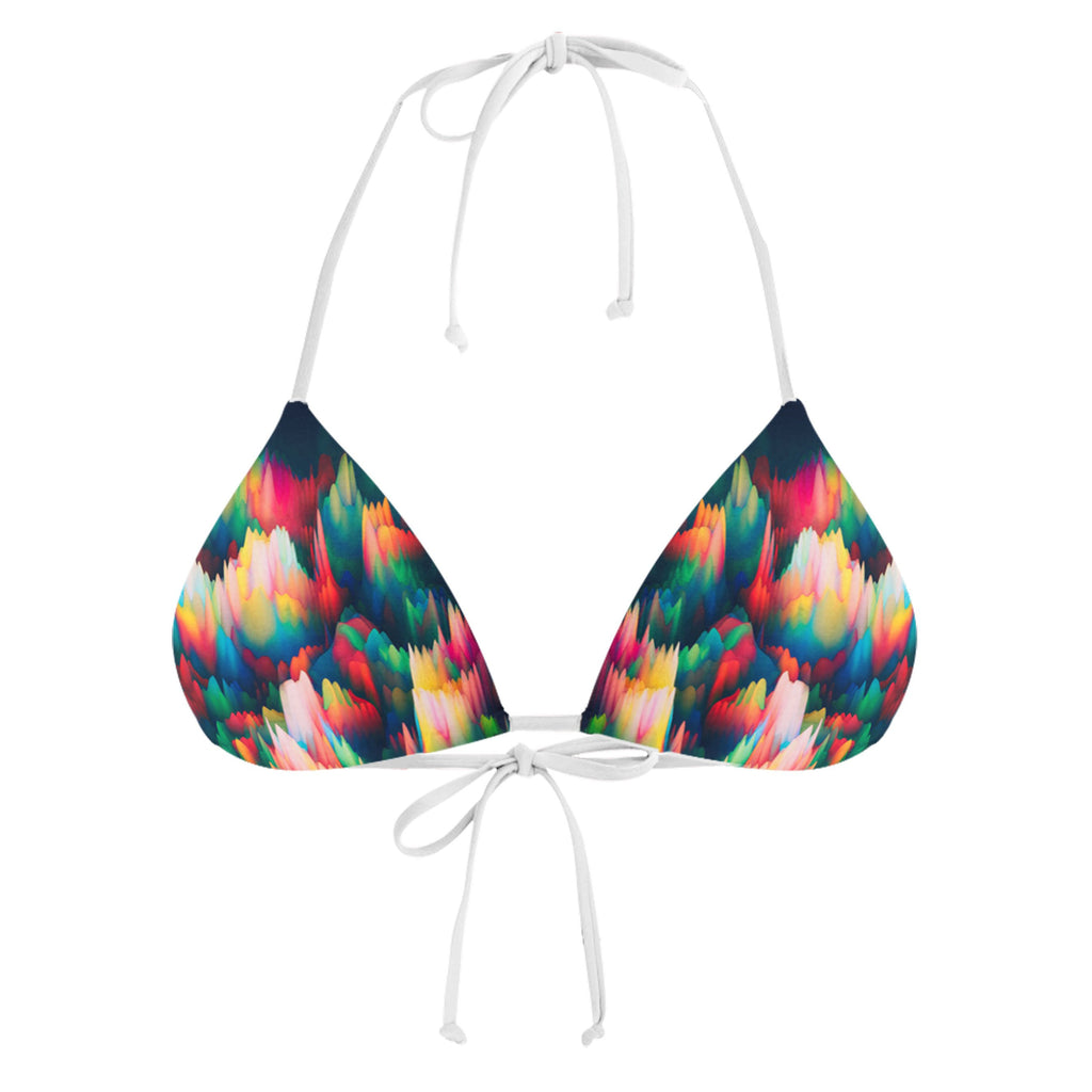 ABSTRACT WAVES WHITE STRING BIKINI TOP