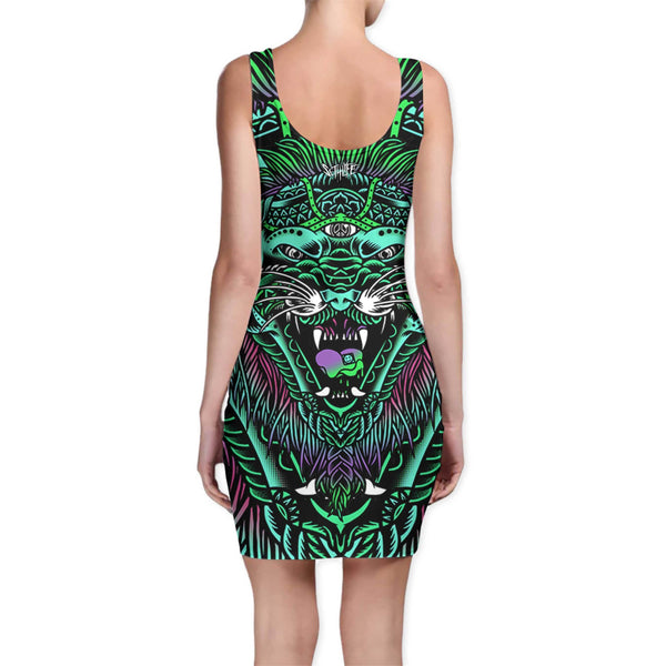 ACID TIGER GREEN BODYCON DRESS