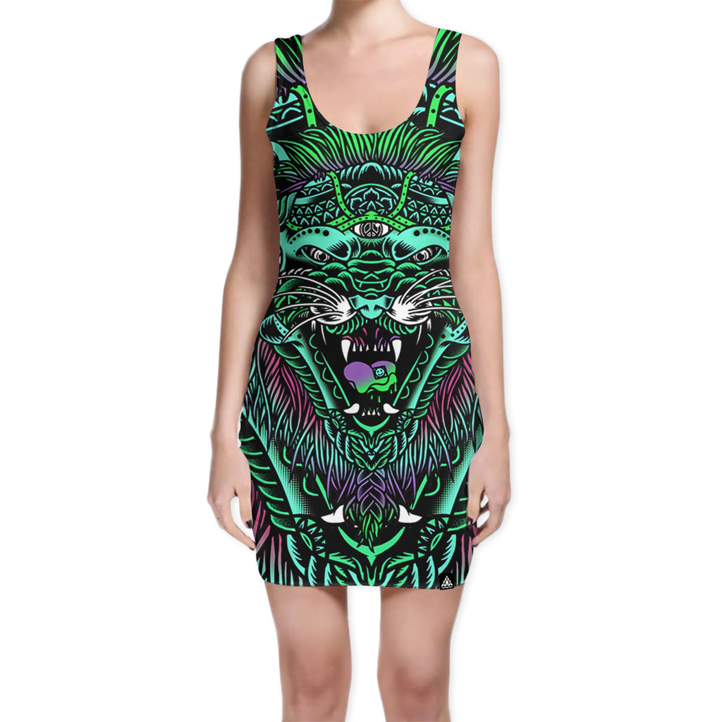 ACID TIGER GREEN BODYCON DRESS