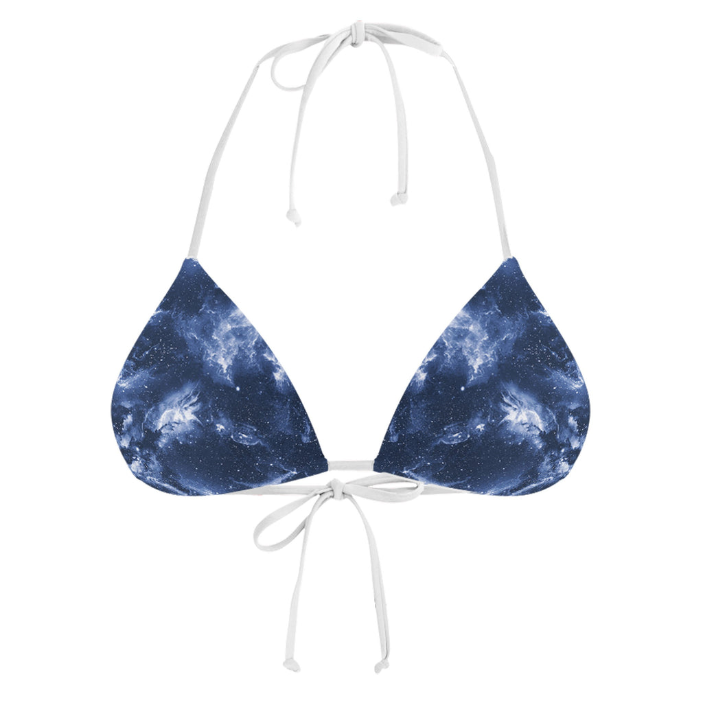 DEEP BLUE SPACE WHITE STRING BIKINI TOP