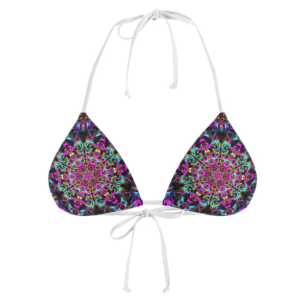 NEON MANDALA WHITE STRING BIKINI TOP
