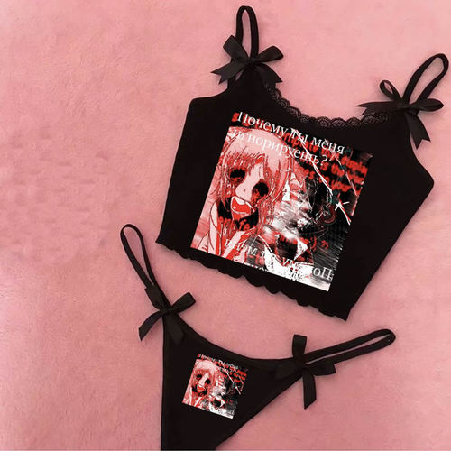 Y2K EMO GRAPHIC CROPPED TOP SET