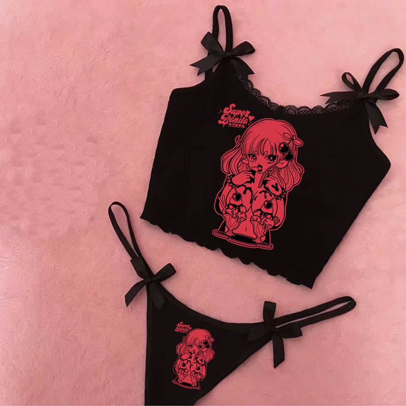 Y2K EMO GRAPHIC CROPPED TOP SET