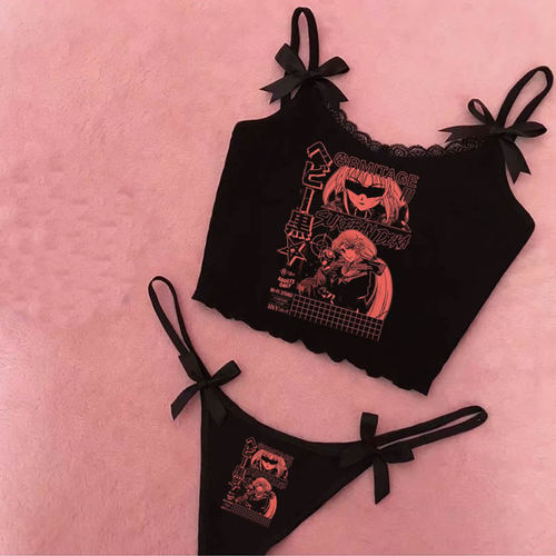 Y2K EMO GRAPHIC CROPPED TOP SET