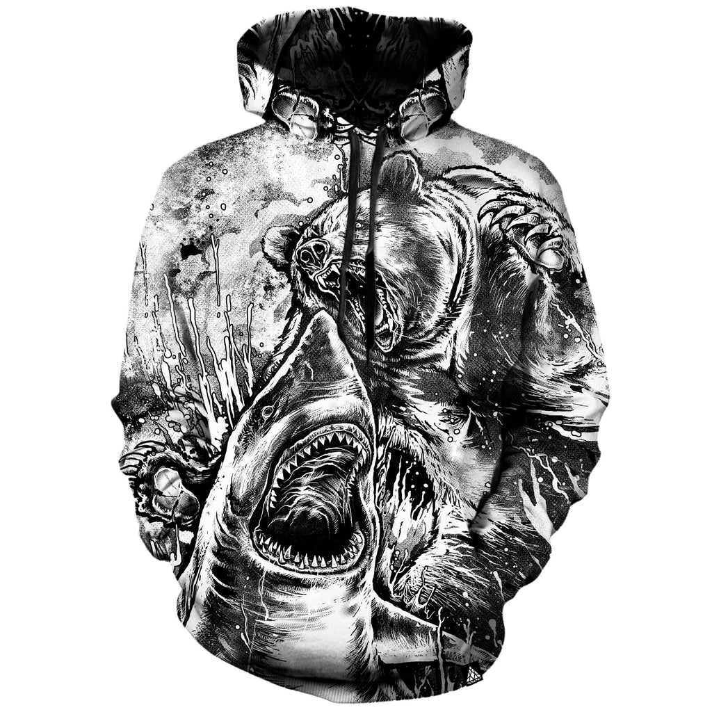 BEAR VS SHARK - BLACK AND WHITE HOODIE