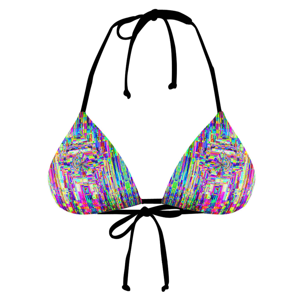 ABSTRACT GLITCH BLACK STRING BIKINI TOP