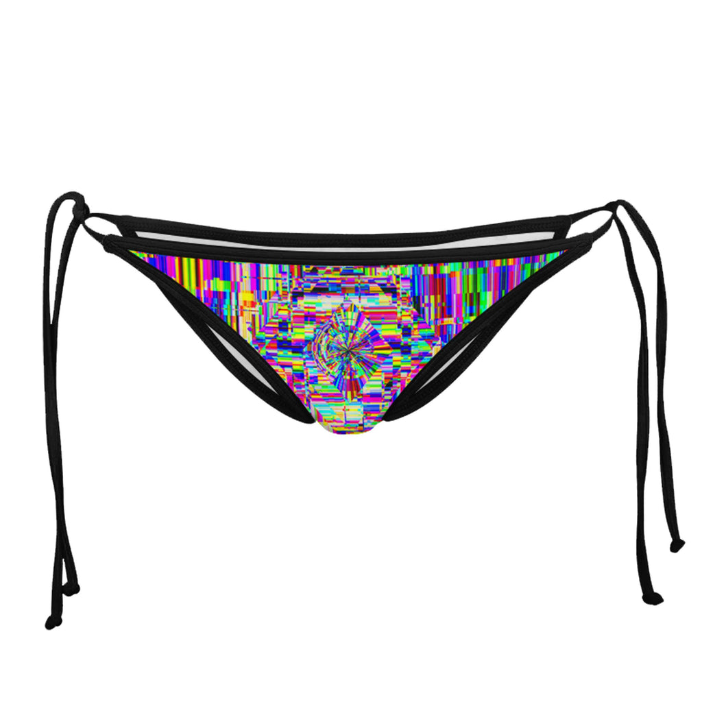 ABSTRACT GLITCH BLACK STRING BIKINI BOTTOMS