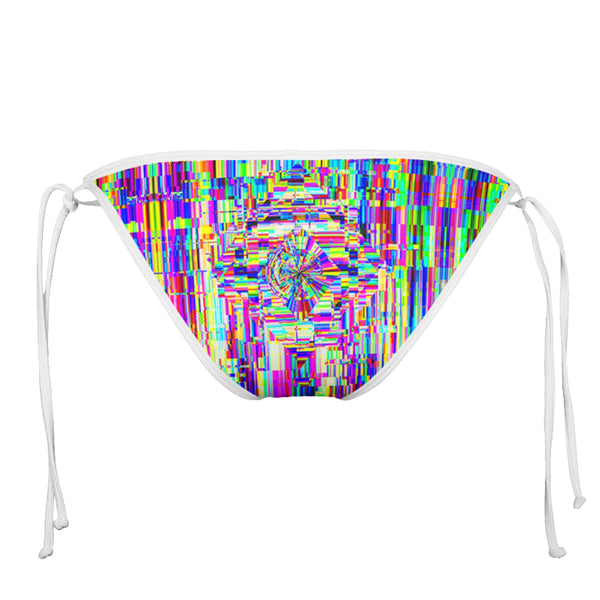 ABSTRACT GLITCH WHITE STRING BIKINI BOTTOMS