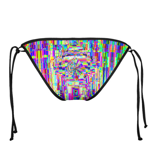 ABSTRACT GLITCH BLACK STRING BIKINI BOTTOMS