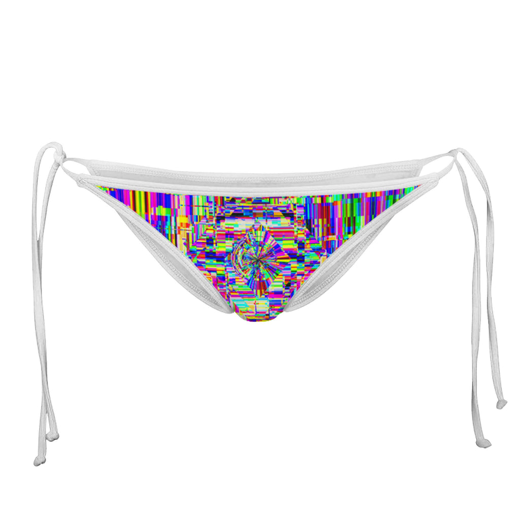 ABSTRACT GLITCH WHITE STRING BIKINI BOTTOMS