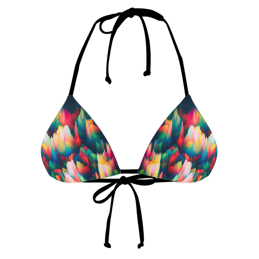 ABSTRACT WAVES BLACK STRING BIKINI TOP