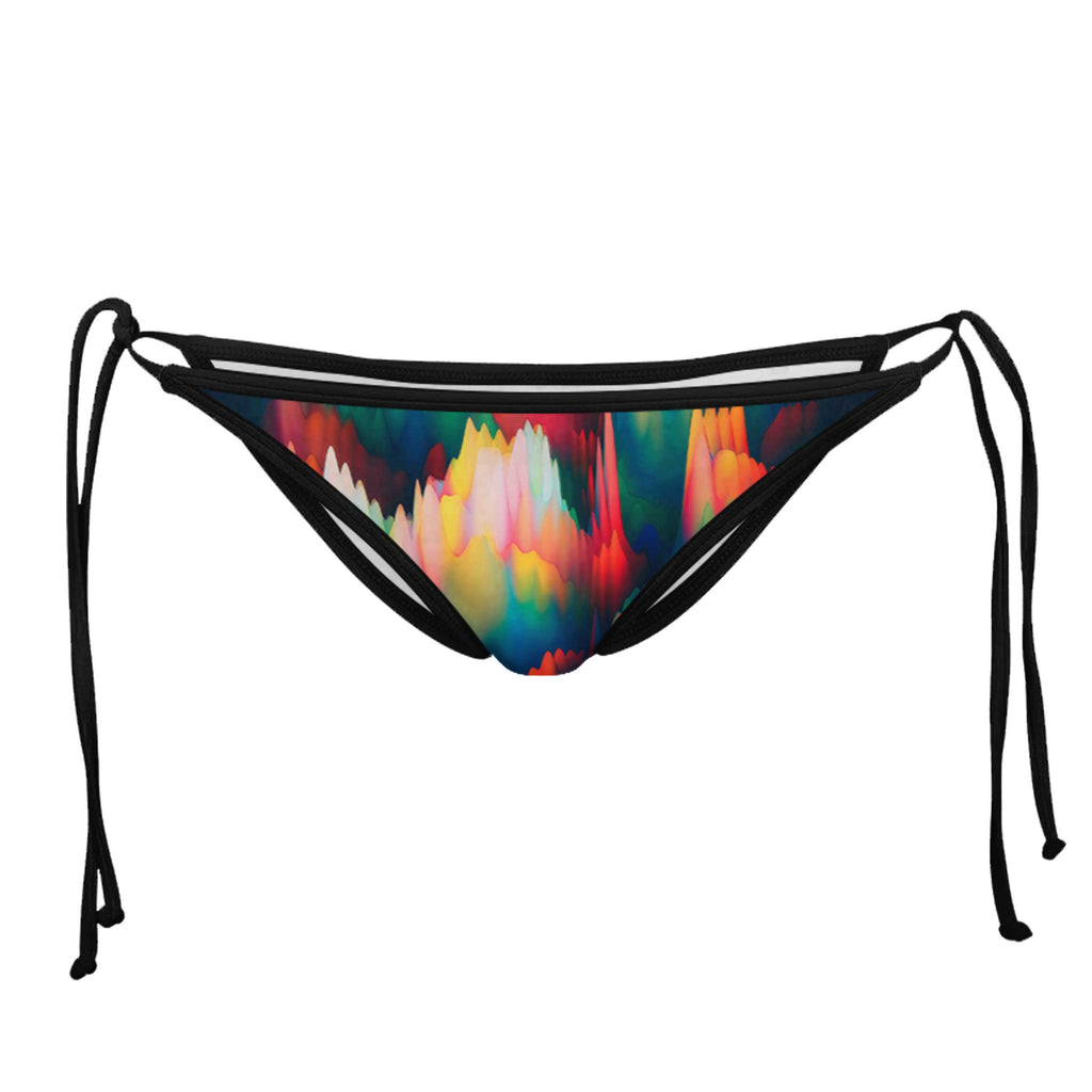 ABSTRACT WAVES BLACK STRING BIKINI BOTTOMS