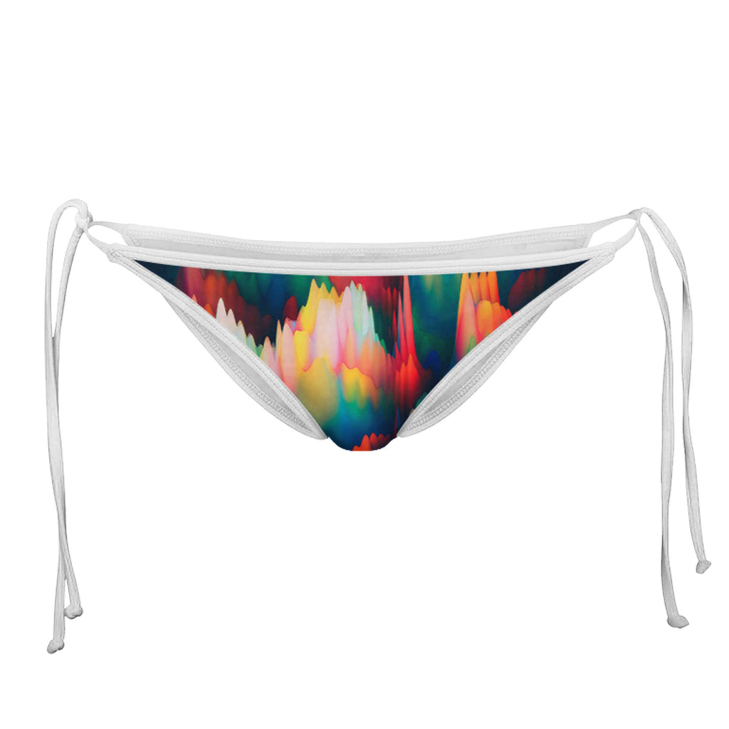 ABSTRACT WAVES WHITE STRING BIKINI BOTTOMS