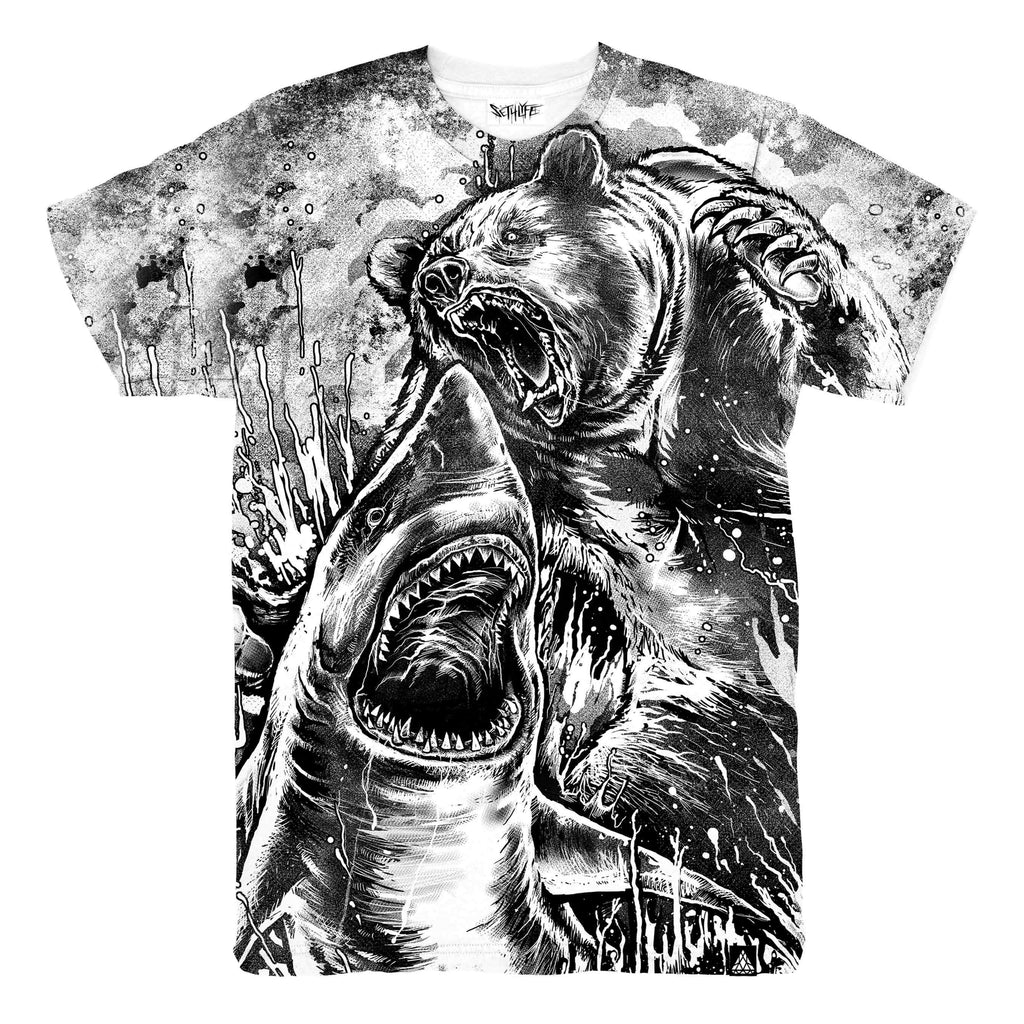 BEAR VS SHARK (BLACK & WHITE) T