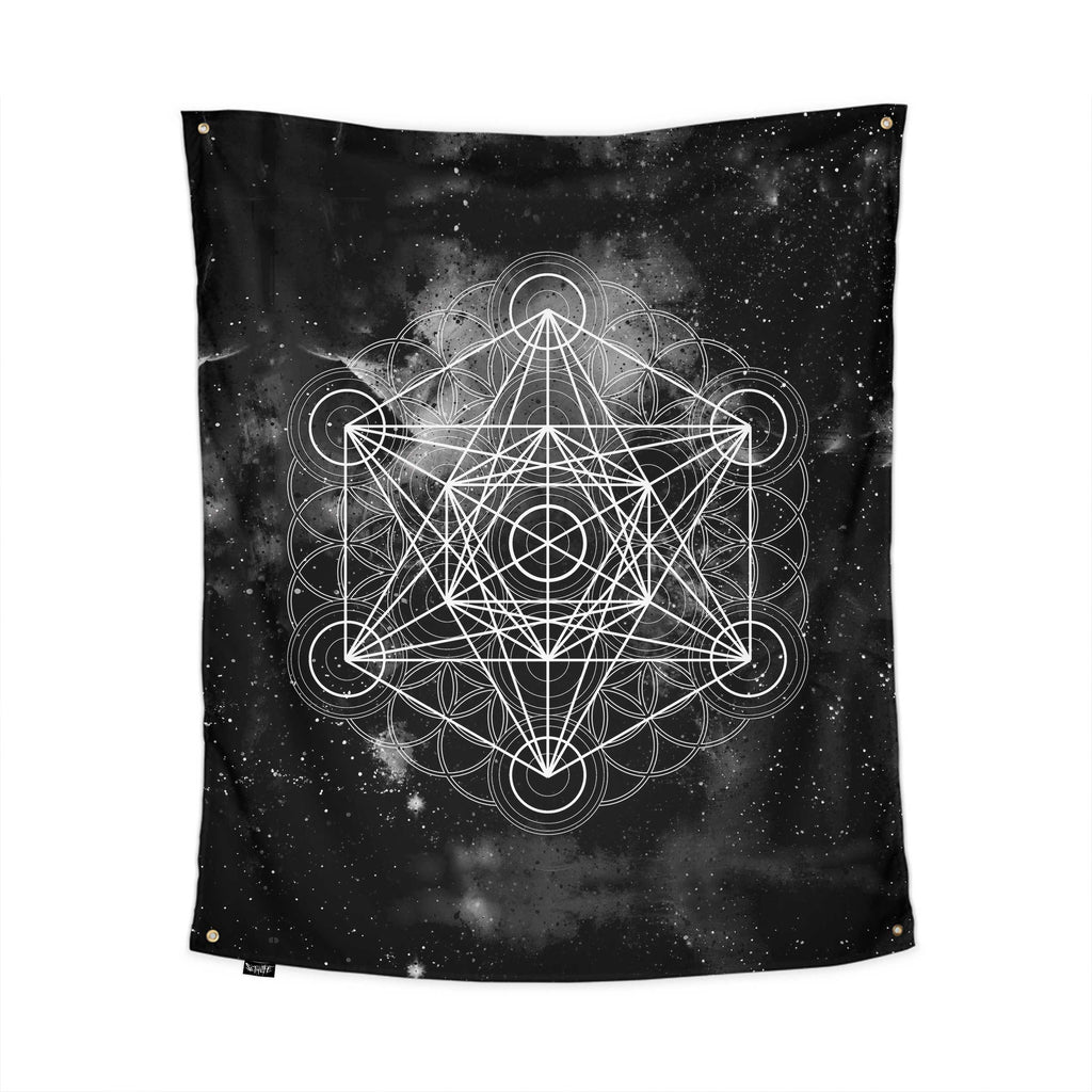 BLACK SPACE METATRONS CUBE TAPESTRY