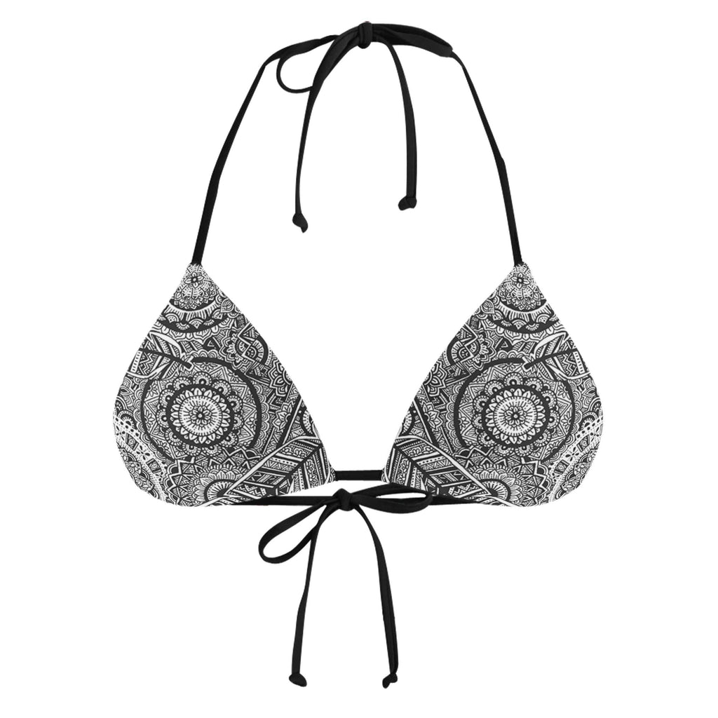 FEATHER MANDALA BLACK STRING BIKINI TOP