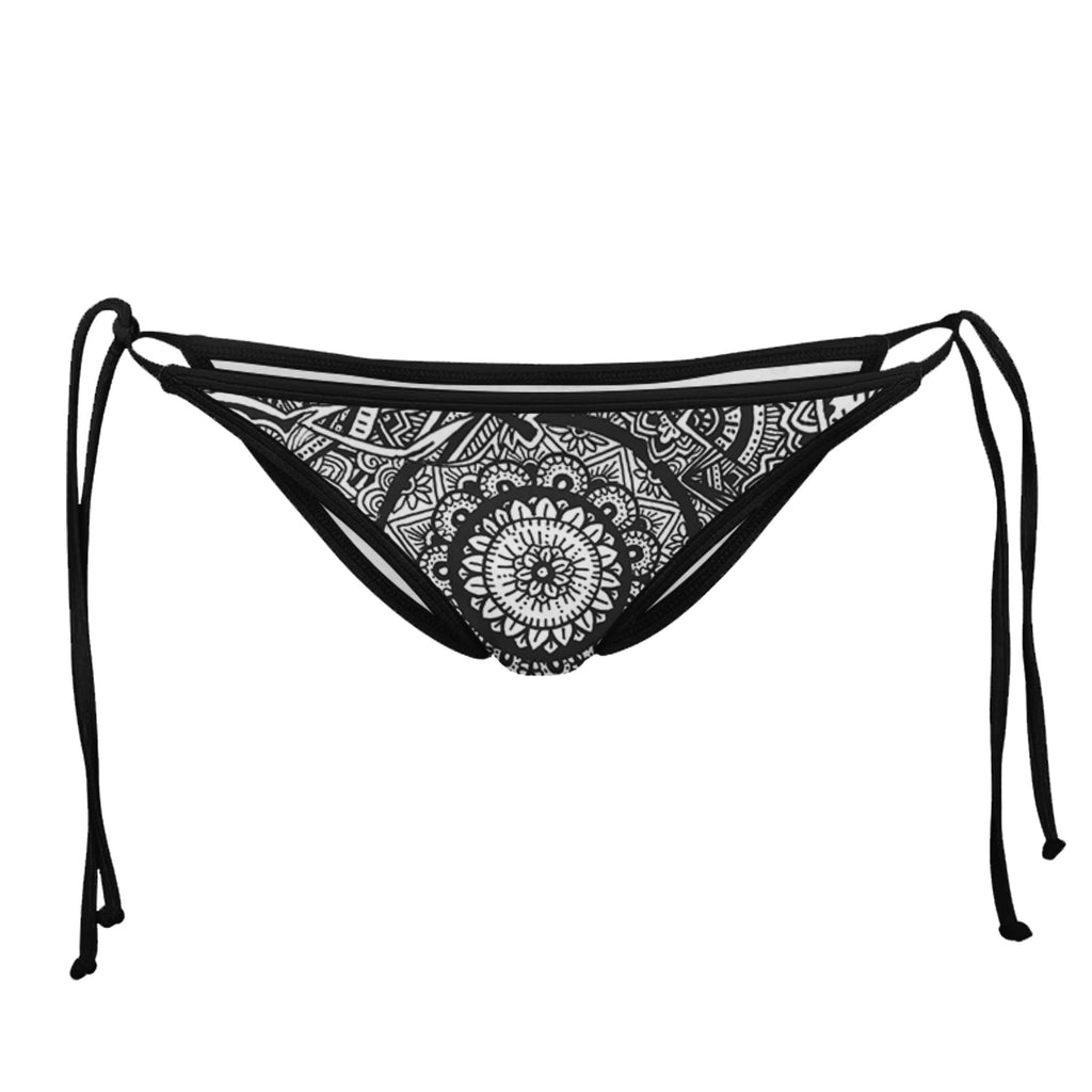 FEATHER MANDALA BLACK STRING BIKINI BOTTOMS