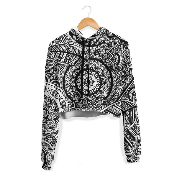 FEATHER MANDALA CROP HOODIE