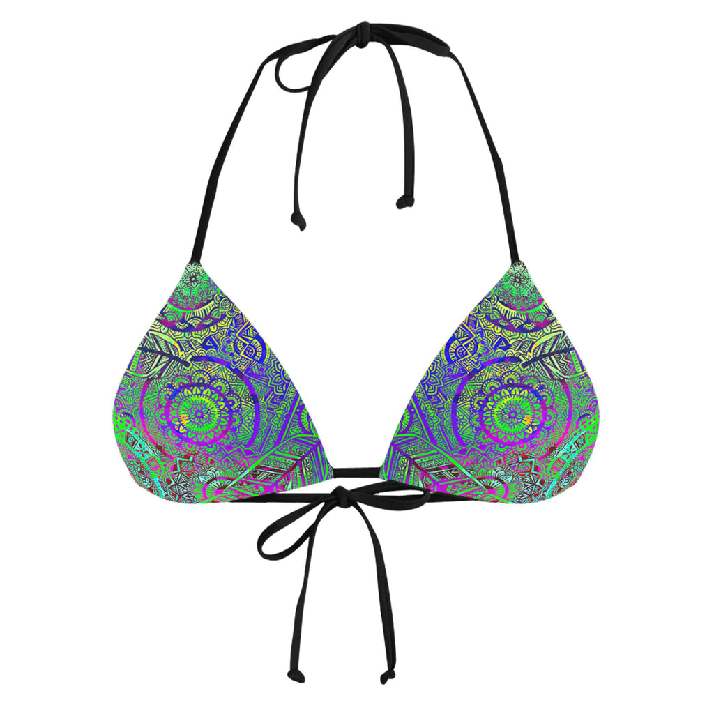 FEATHER MANDALA VIBE BLACK STRING BIKINI TOP