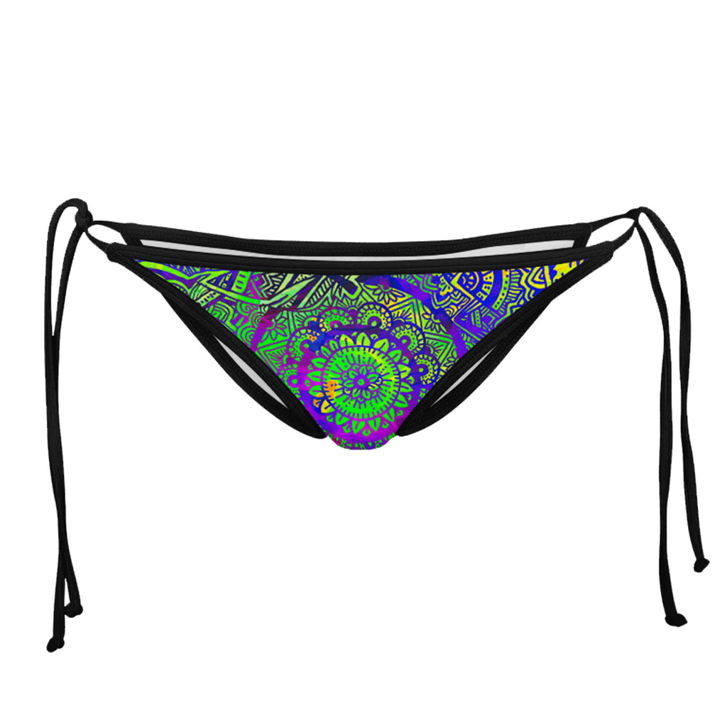 FEATHER MANDALA VIBE BLACK STRING BIKINI BOTTOMS