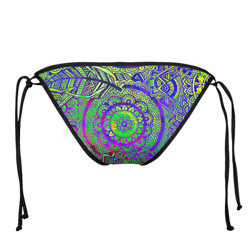 FEATHER MANDALA VIBE BLACK STRING BIKINI BOTTOMS