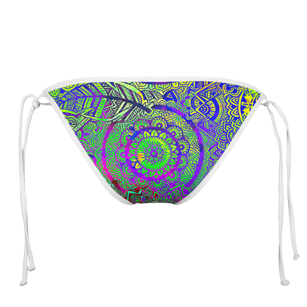 FEATHER MANDALA VIBE WHITE STRING BIKINI BOTTOMS