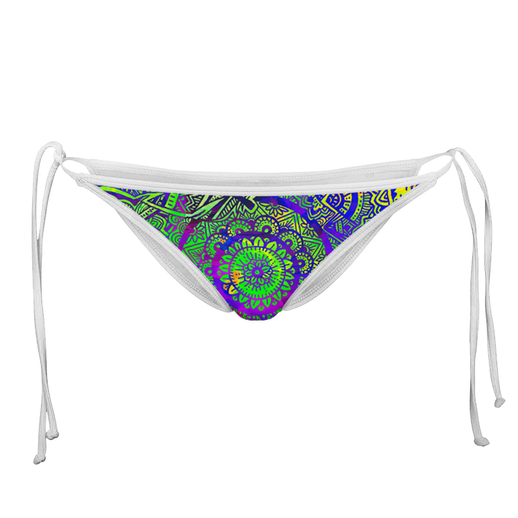 FEATHER MANDALA VIBE WHITE STRING BIKINI BOTTOMS