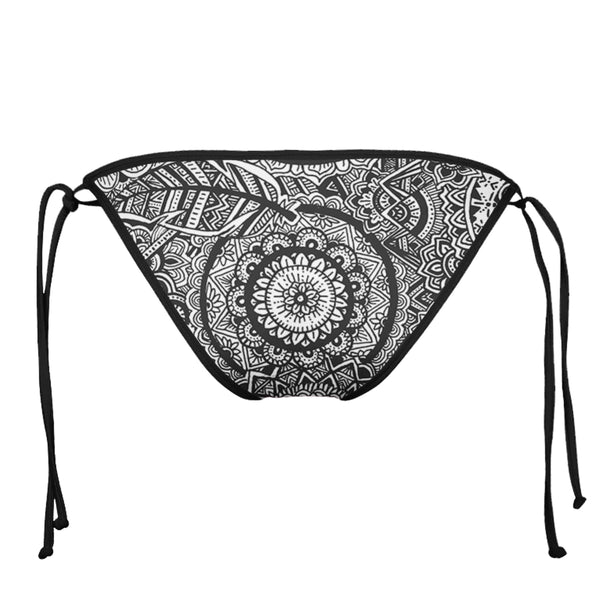 FEATHER MANDALA BLACK STRING BIKINI BOTTOMS