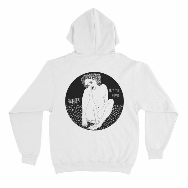 FREE THE NIPPLE WHITE GRAPHIC HOODIE