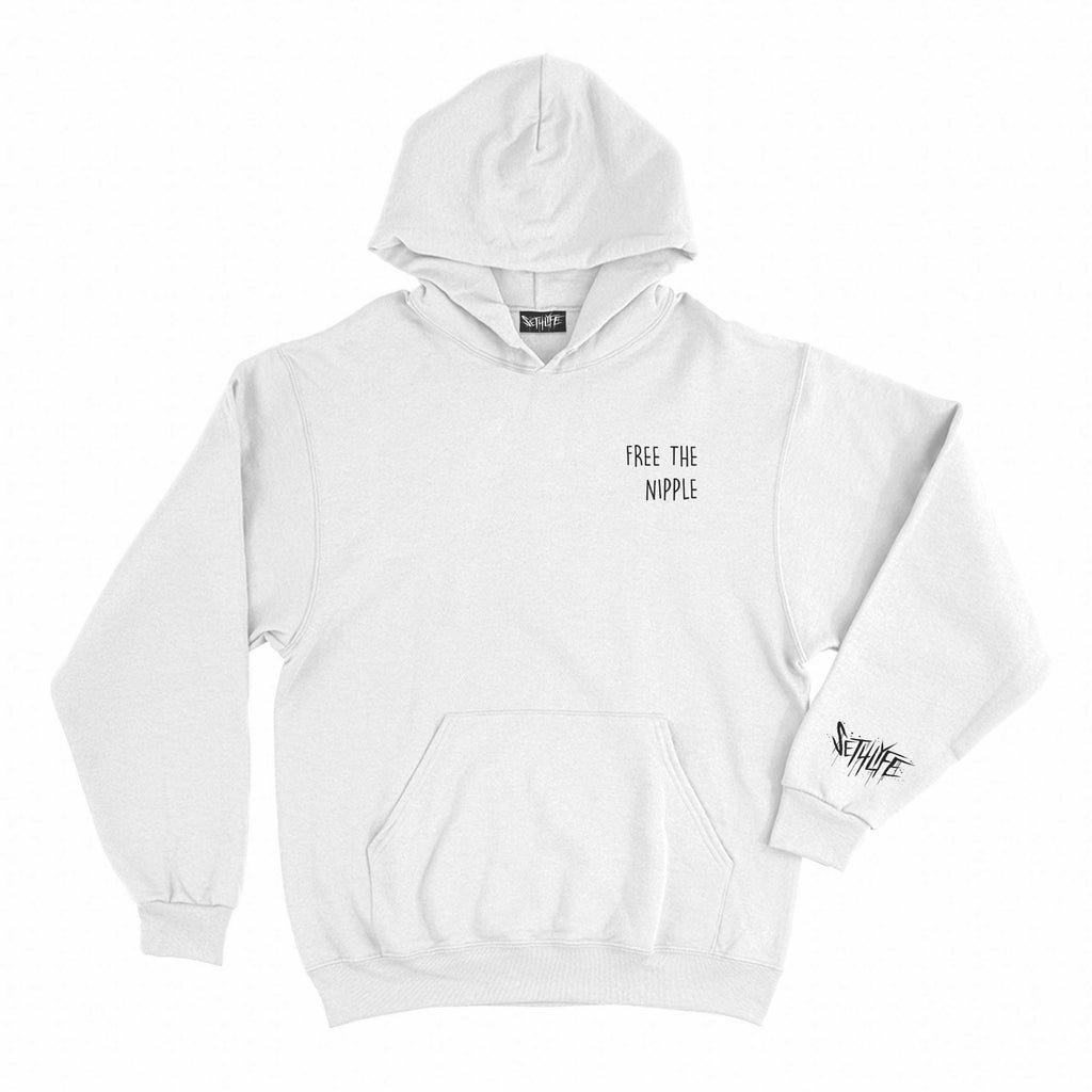 FREE THE NIPPLE WHITE GRAPHIC HOODIE