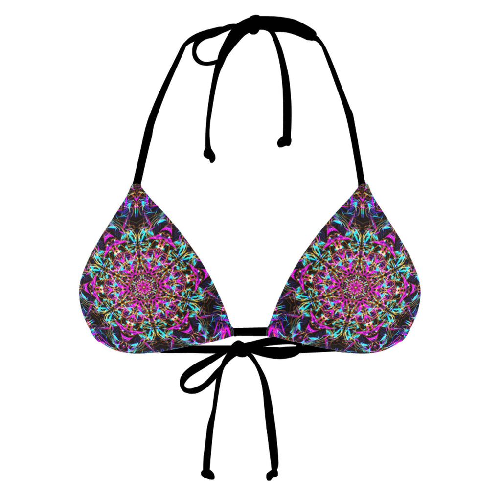 NEON MANDALA BLACK STRING BIKINI TOP