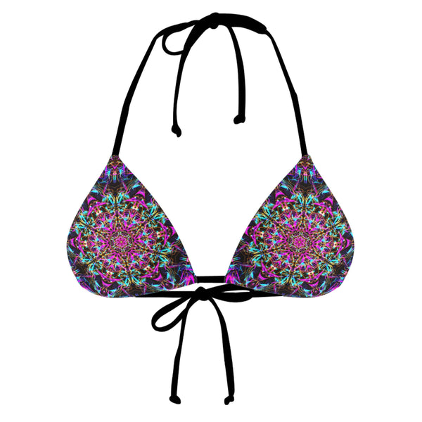 NEON MANDALA BLACK STRING BIKINI TOP