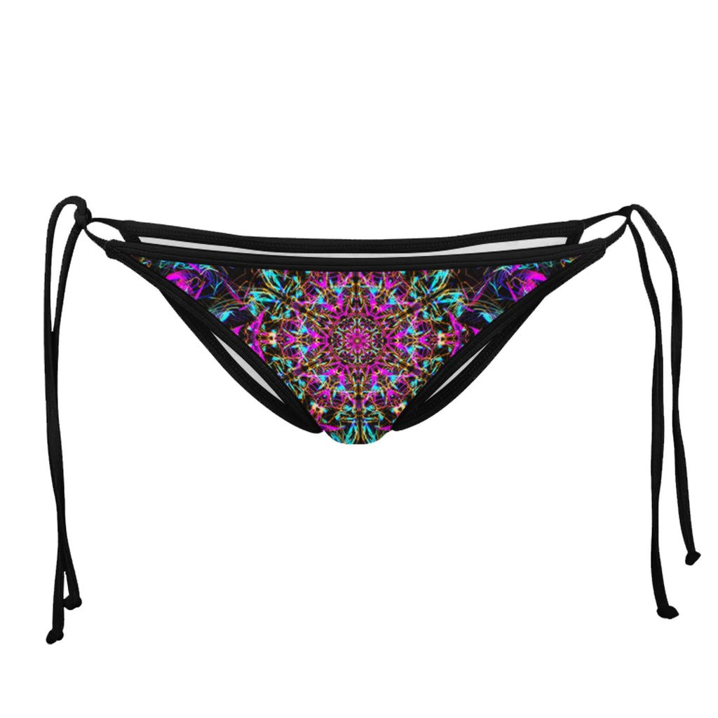 NEON MANDALA BLACK STRING BIKINI BOTTOMS