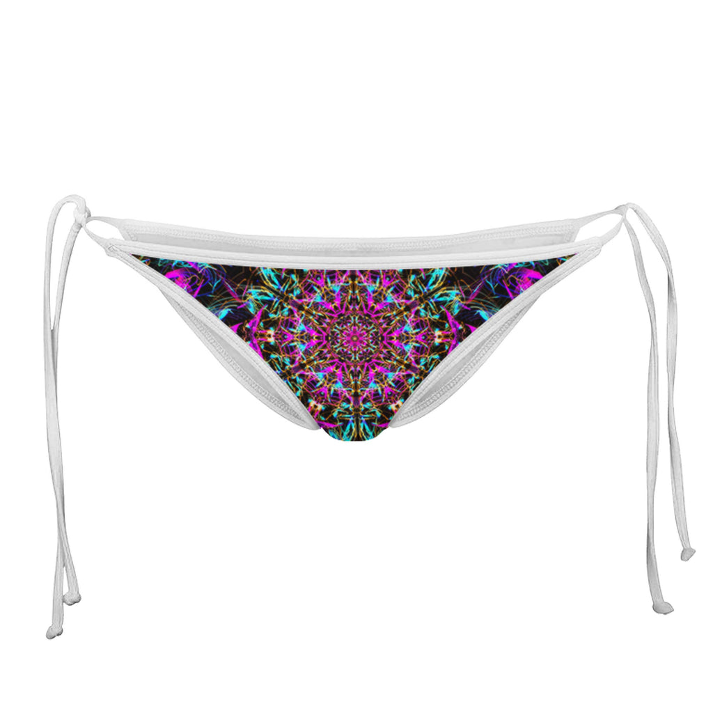 NEON MANDALA WHITE STRING BIKINI BOTTOMS