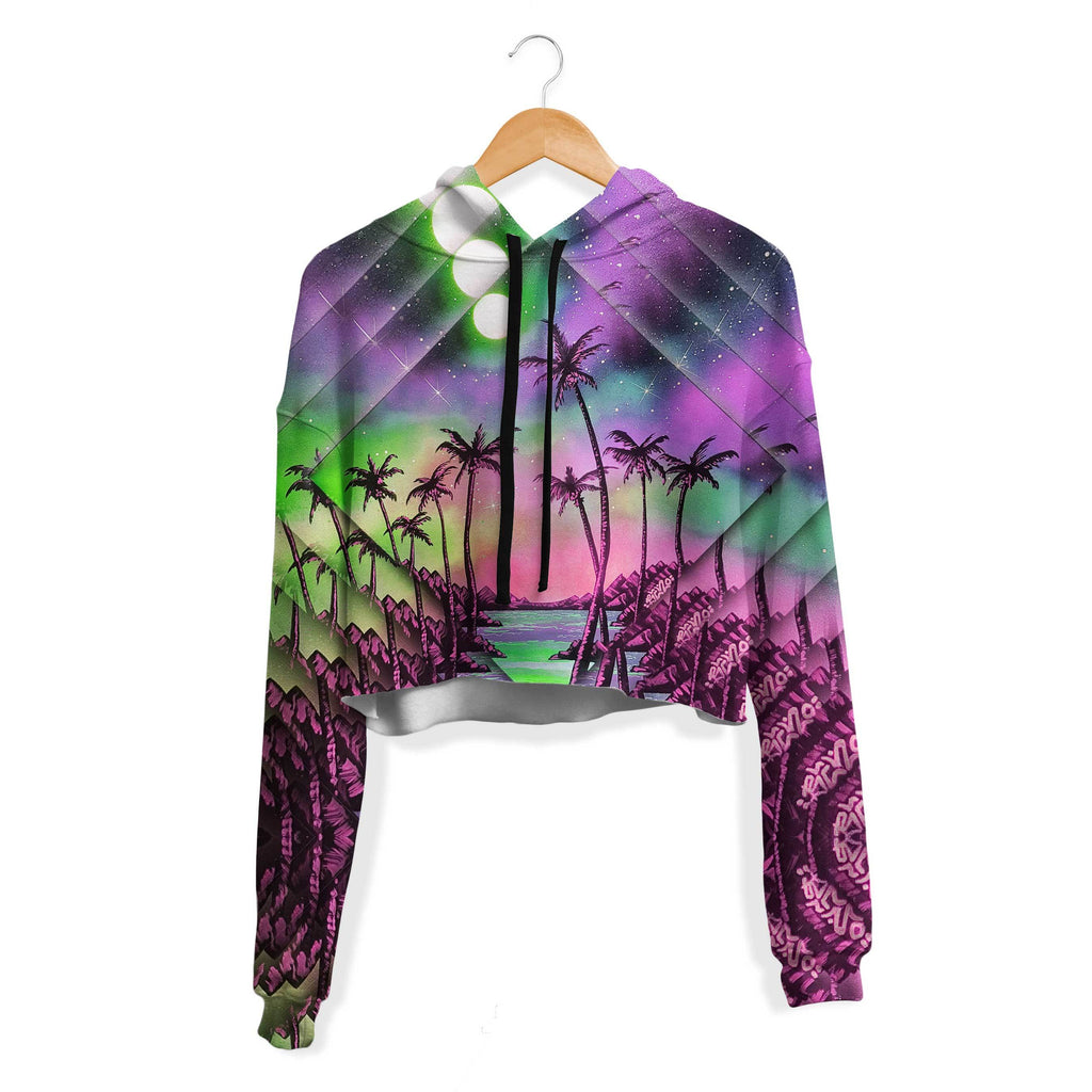 PALM TREE GLITCH CROP HOODIE