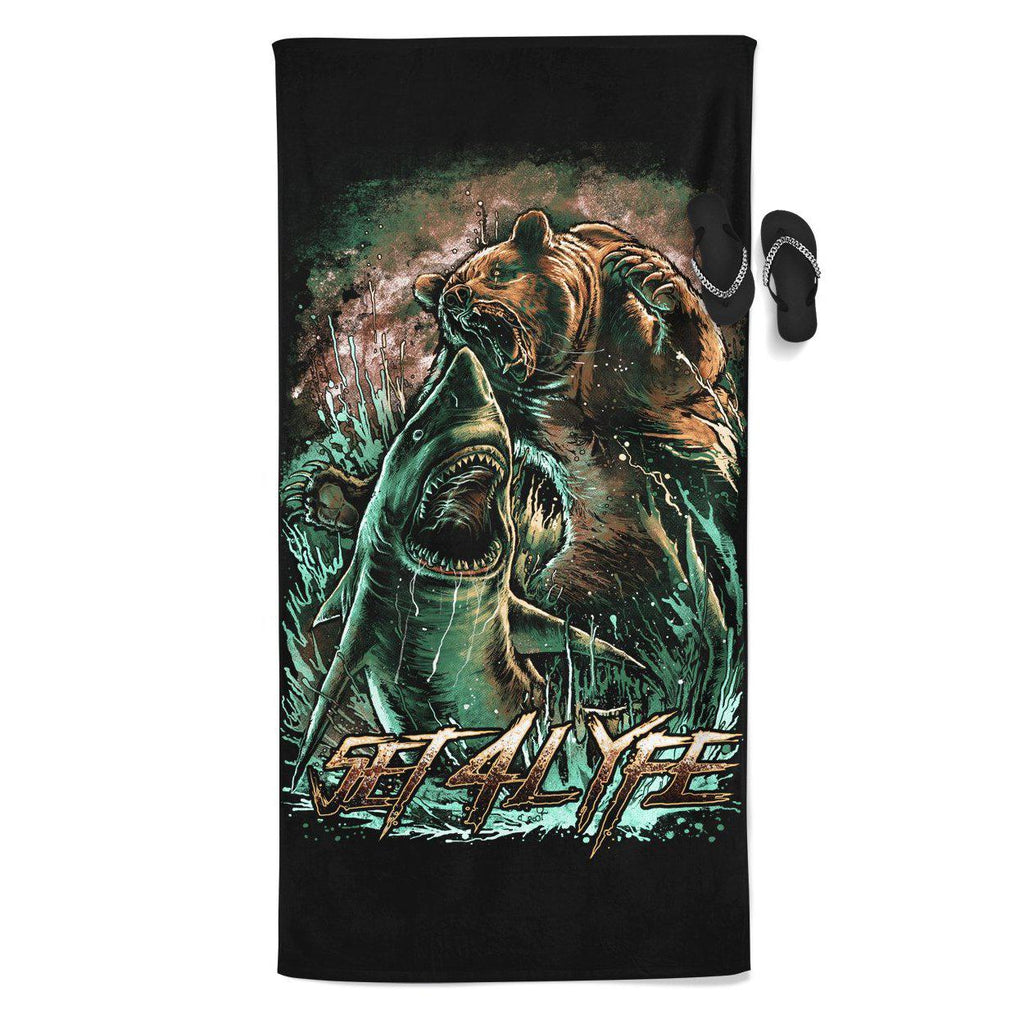 Set 4 Lyfe - BEAR VS SHARK BEACH THROW TOWEL - Clothing Brand - Beach Towel - SET4LYFE Apparel