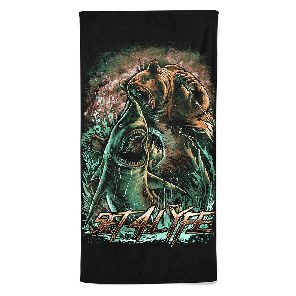 Set 4 Lyfe - BEAR VS SHARK BEACH THROW TOWEL - Clothing Brand - Beach Towel - SET4LYFE Apparel