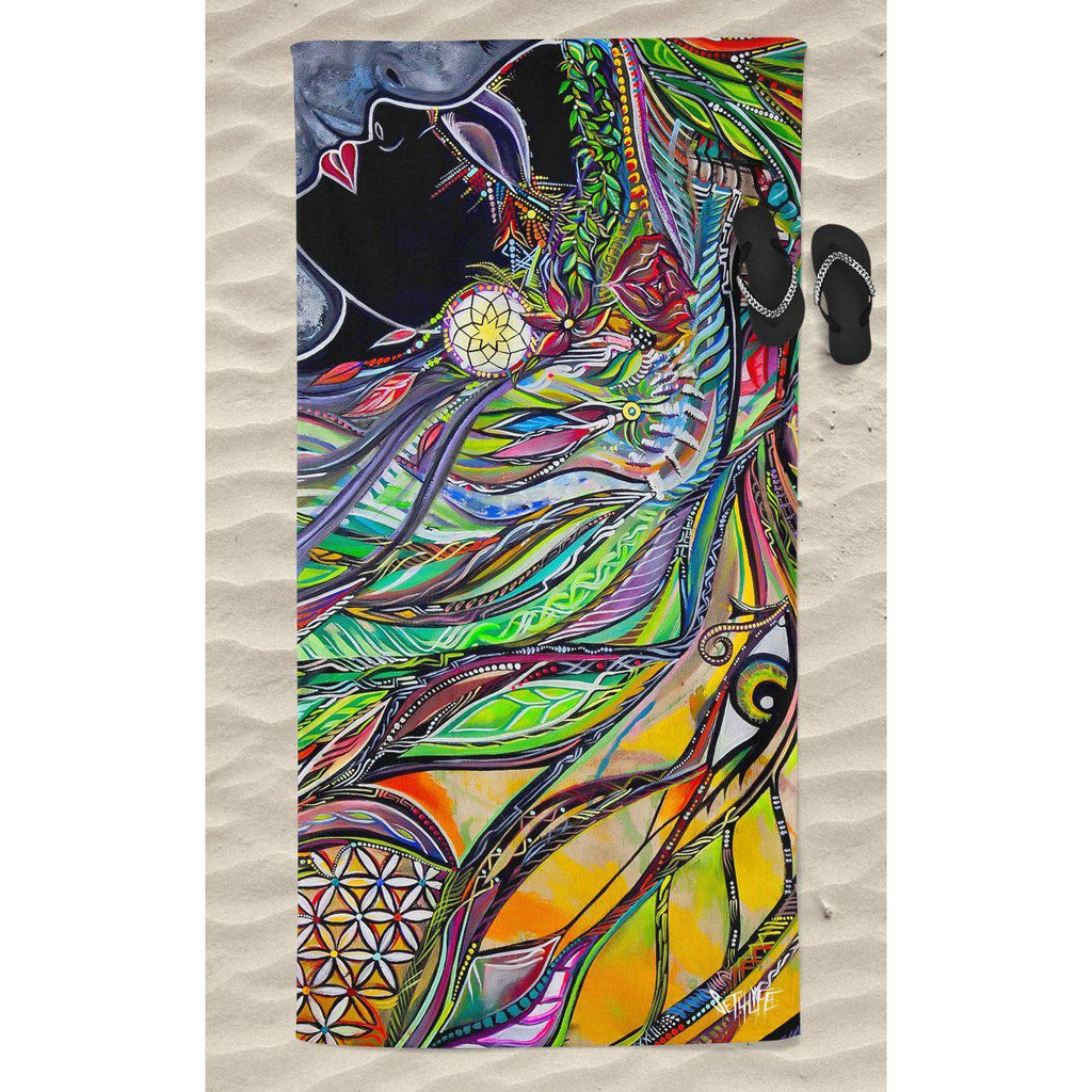 Set 4 Lyfe / Laura McGowan Art - NEON SYNCHRONICITY BEACH THROW TOWEL - Clothing Brand - Beach Towel - SET4LYFE Apparel