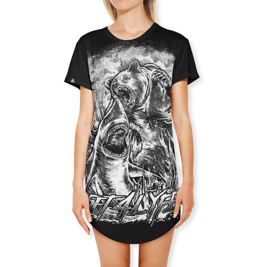 Set 4 Lyfe - BEAR VS SHARK (B & W EDITION) T DRESS - Clothing Brand - T Dress - SET4LYFE Apparel