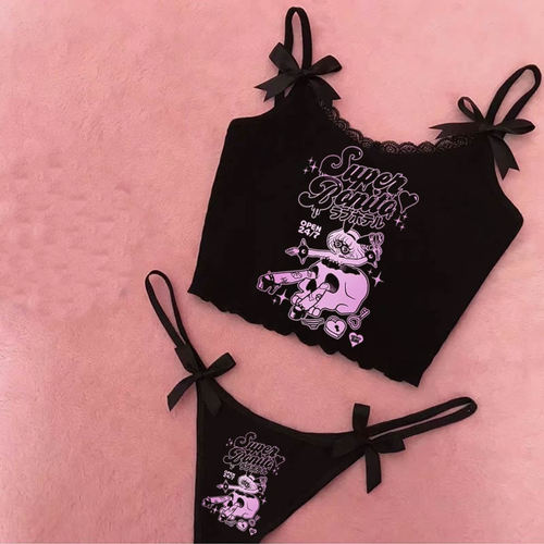 Y2K EMO GRAPHIC CROPPED TOP SET