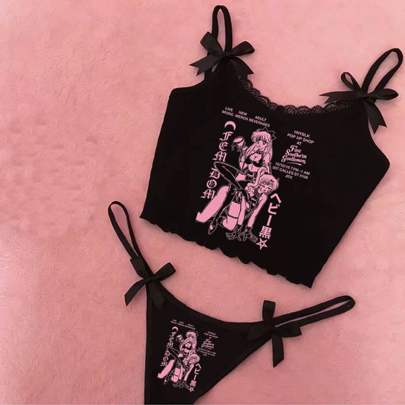 Y2K EMO GRAPHIC CROPPED TOP SET