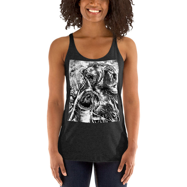 BEAR VS SHARK GRAPHIC RACERBACK TANK