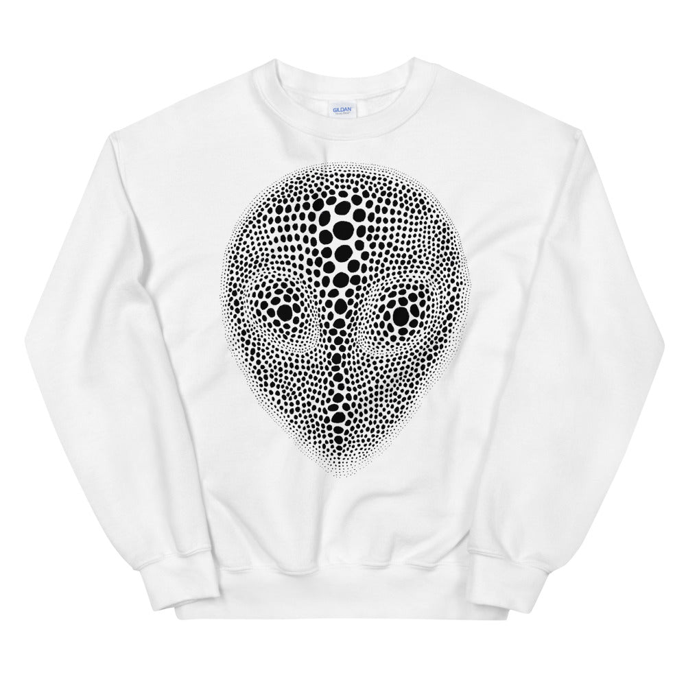 ALIEN HEAD ILLUSION WHITE GRAPHIC SWEATSHIRT