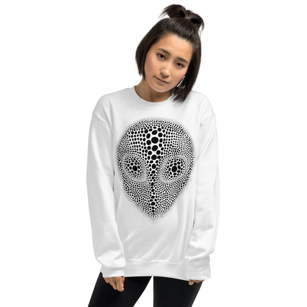 ALIEN HEAD ILLUSION WHITE GRAPHIC SWEATSHIRT