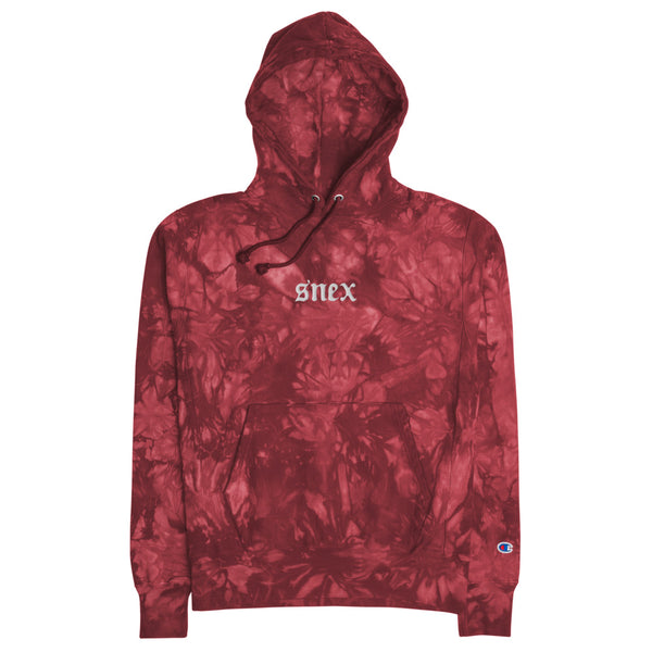 SNEX x CHAMPION RED TIE DYE EMBROIDERED HOODIE